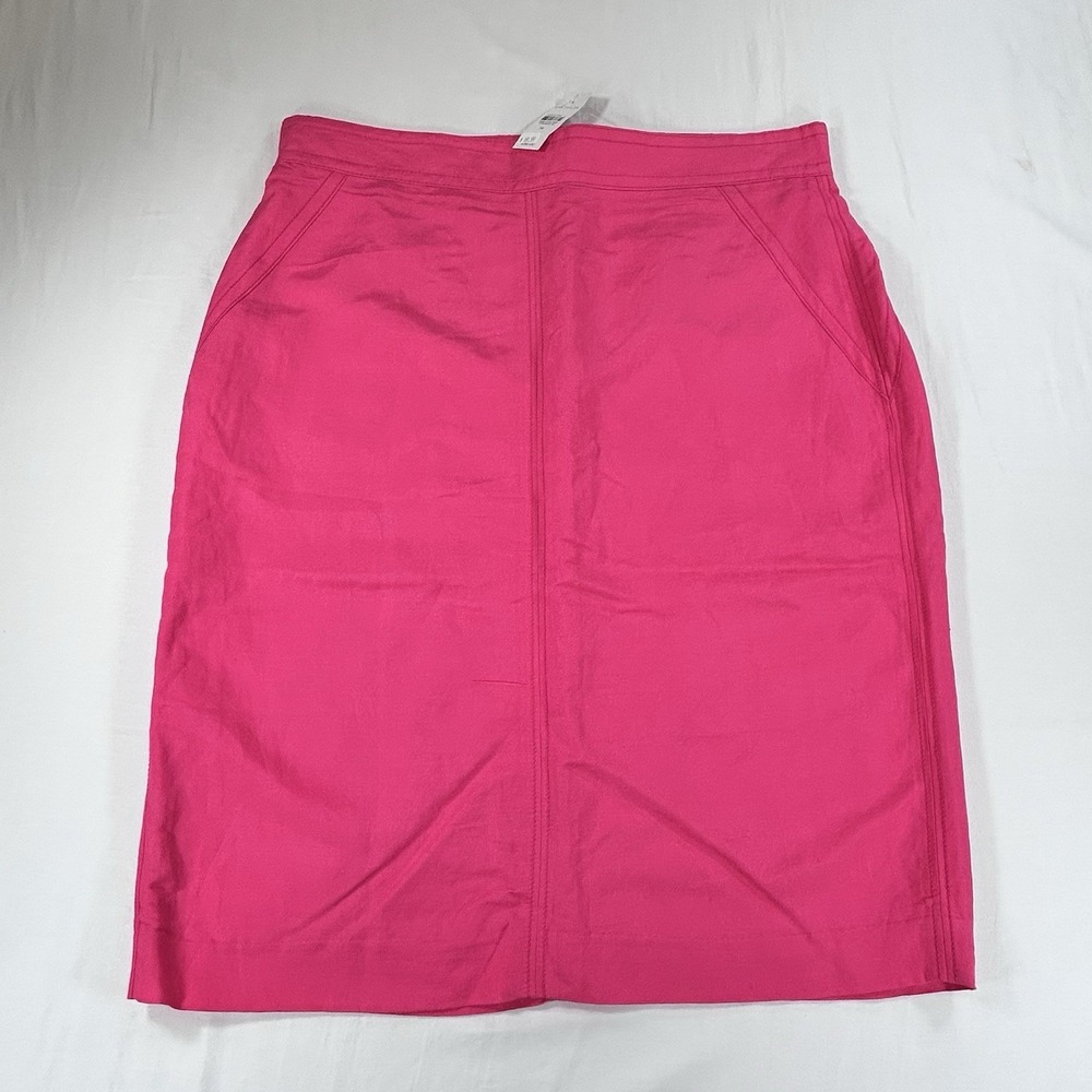 NEW Ann Taylor Pink Pencil Linen Skirt Womens Size 14 Lined Modest Work $90